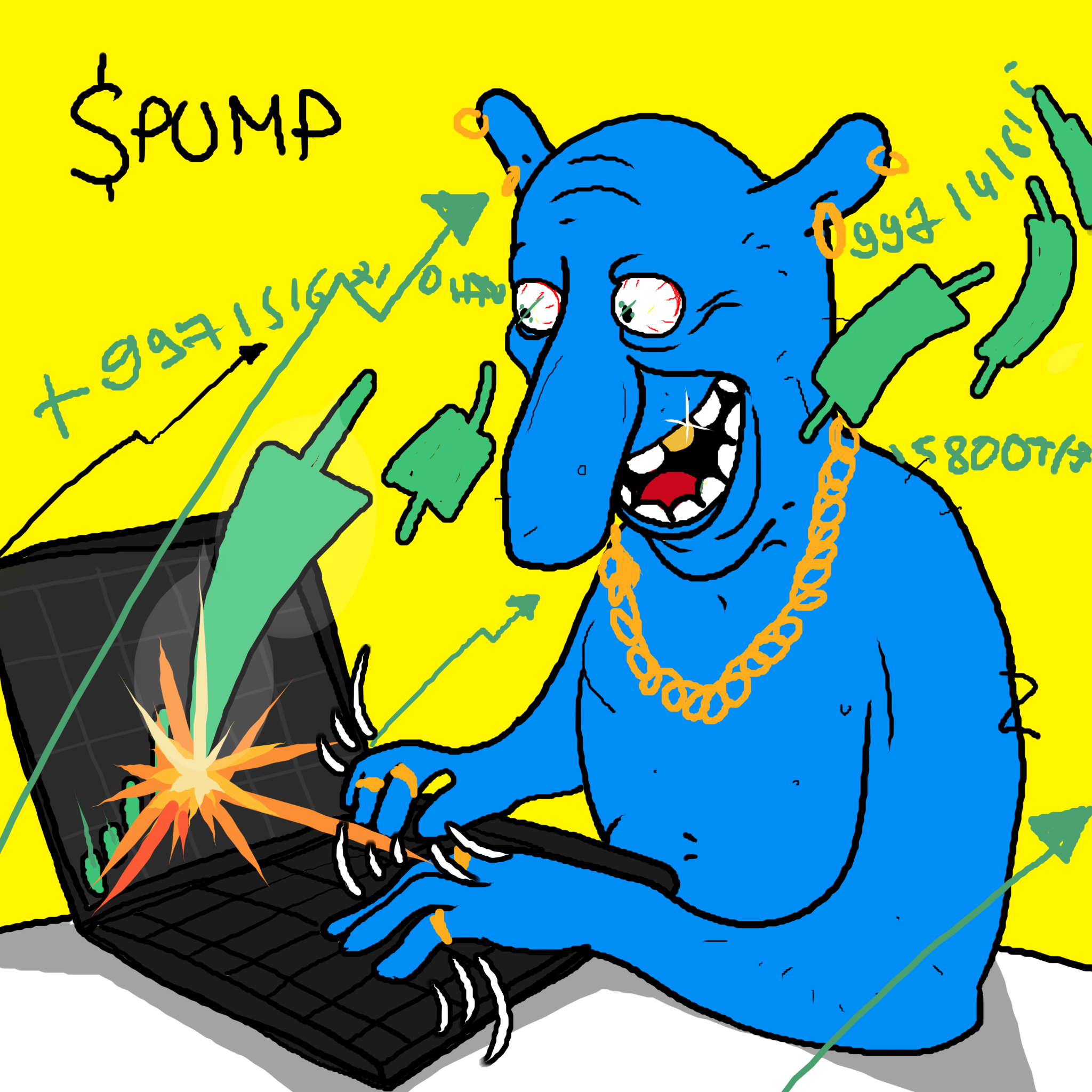 Schizo trader at laptop