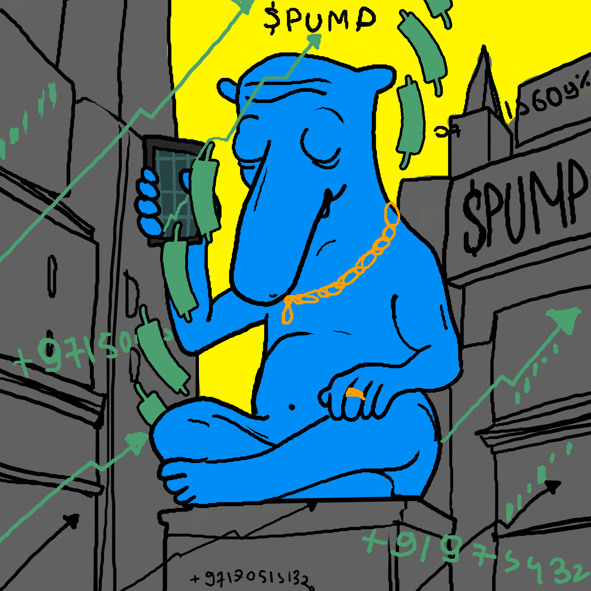 Statue with phone and candles