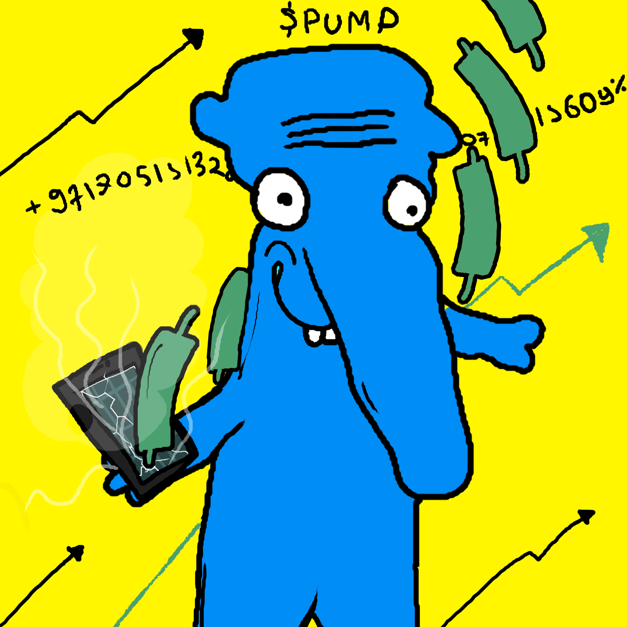 Smiling goblin with hot phone